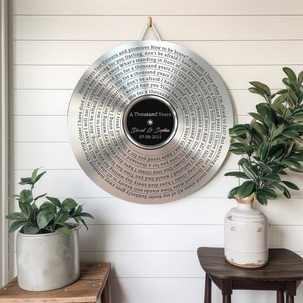 Custom Song Lyrics, Gold Vinyl Record, Customizable Song Name And Text Round Wood Sign