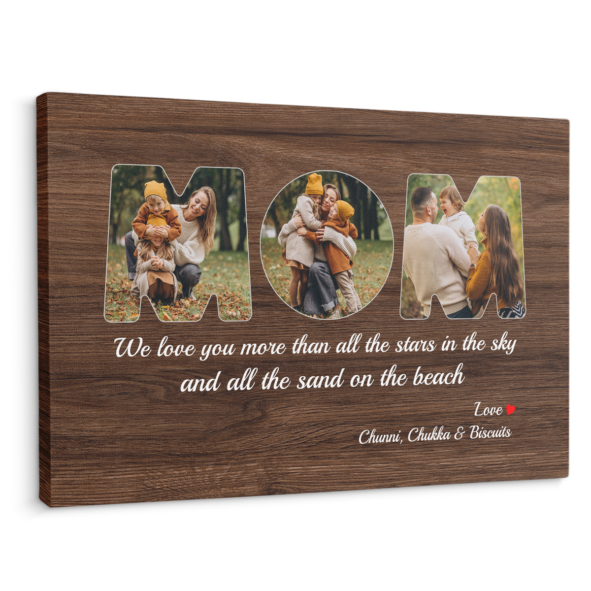 Mom Custom Photo - Customizable Dark Wood Background Canvas