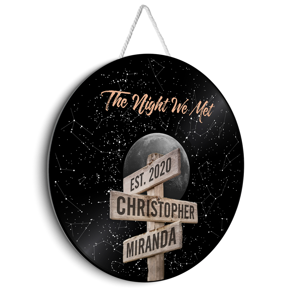 Custom Night Sky By Location, Customizable Name And Date, Round Wood Sign