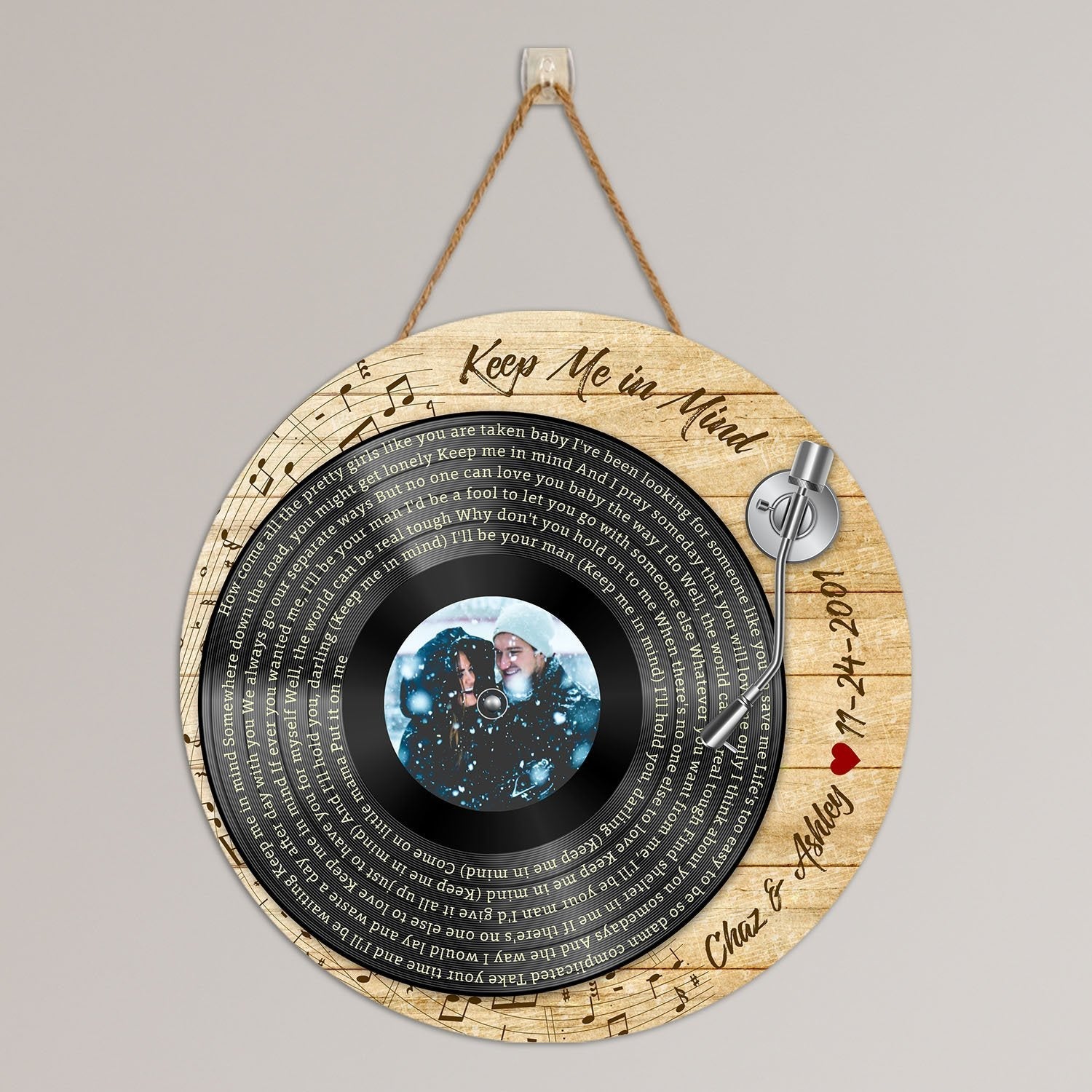 Custom Round Sign, Personalized Song Lyrics, Photo And Text, Vinyl Record Player