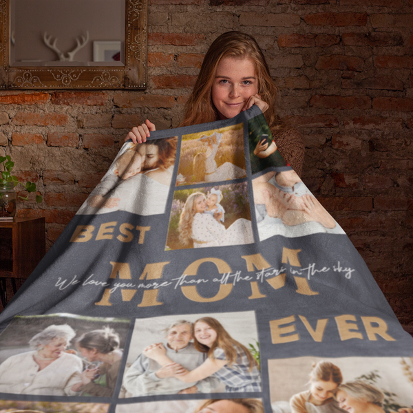 Best Mom Ever Custom Photo Collage, 10 Pictures, Customizable Text Blanket